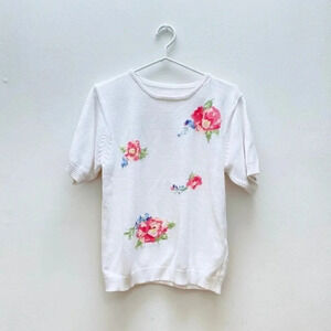 Vintage - Short Sleeve Floral Pastel  Embroidered Sweater